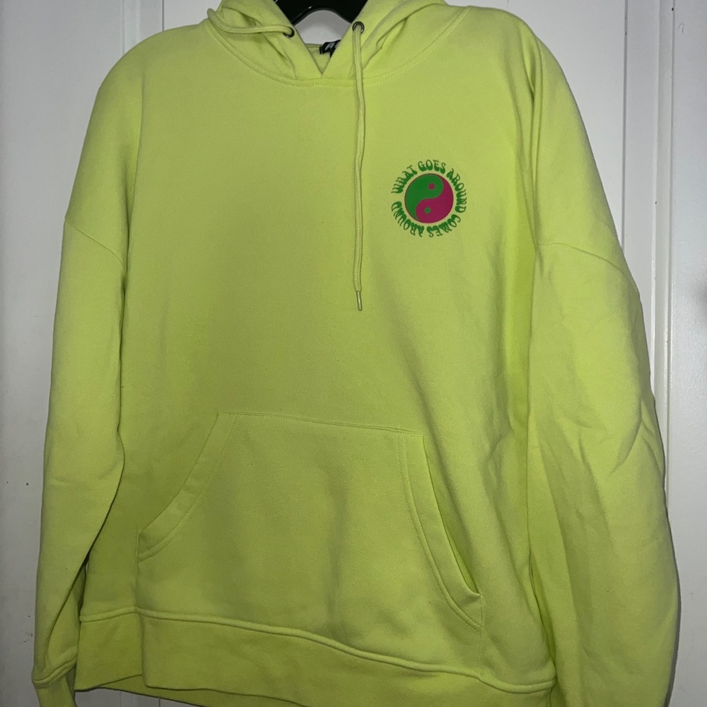 A-Lab Zumiez S Neon Yellow Graphic Mushroom Psychedelic Hoodie Sweatshirt
